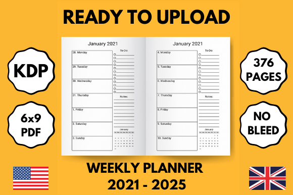 Download 2021-2025 - 5 Years Weekly Planner - 6x9 - 5 years Collection