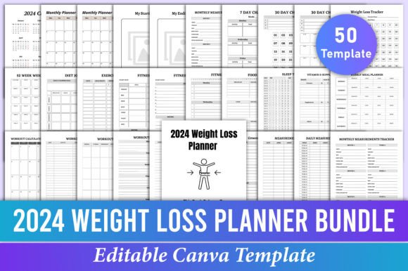 Download 2024 Weight Loss Planner Bundle Canva - Planner Collection