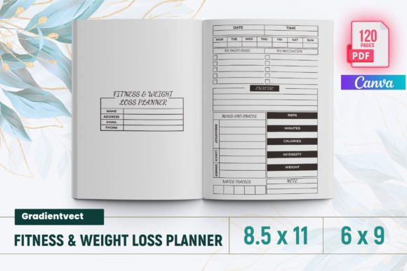 Download KDP Fitness &amp; Weight Loss Planner Canva - Planner Collection