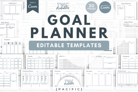 Download Goal Planner Canva Templates | PACIFIC - Planner Collection