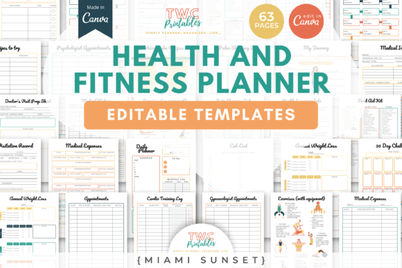 Download Health &amp; Fitness Planner Canva Templates - Planner Collection