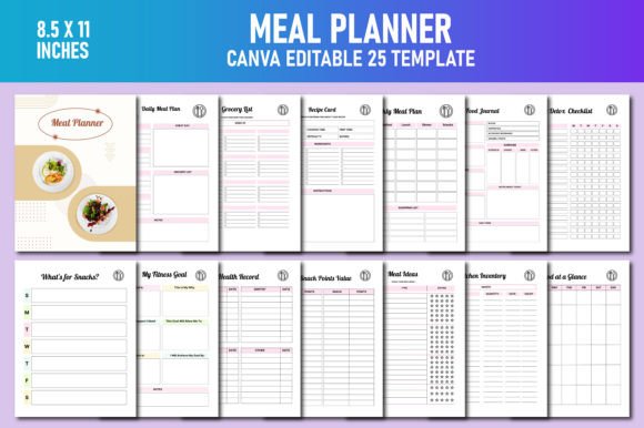 Download Meal Planner, Food Diary Canva KDP - Planner Collection