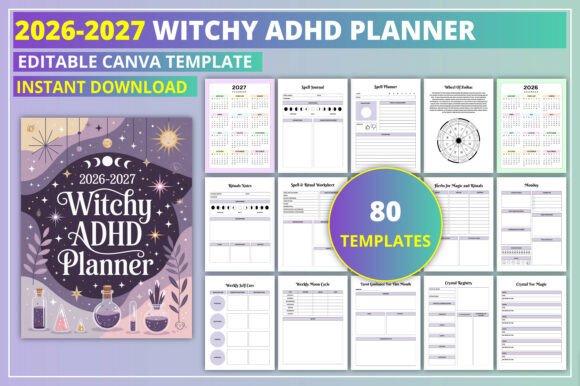 Download Editable 2026-2027 Witchy ADHD Planner - Planner Collection