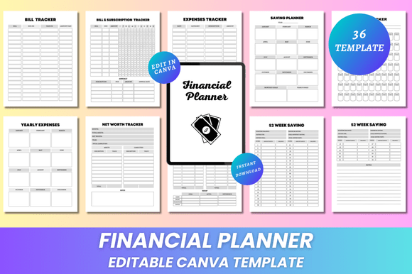 Download Editable Financial Planner Canva KDP - Planner Collection
