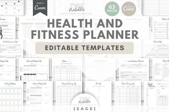 Download Health &amp; Fitness Planner Canva Templates - Planner Collection