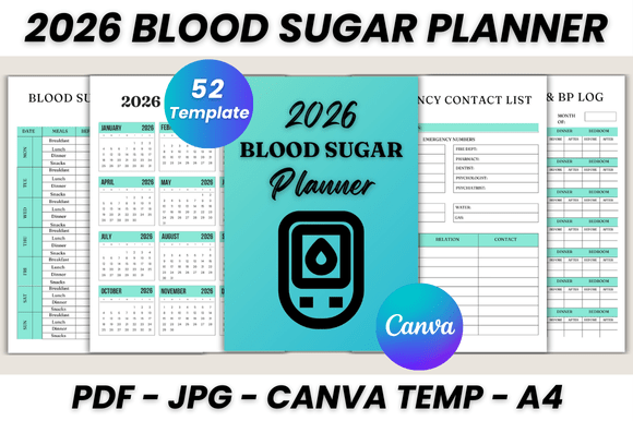Download 2026 Blood Sugar Planner Canva Template - Planner Collection