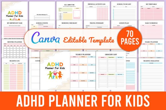 Download Editable ADHD Planner for Kids Canva - Planner Collection