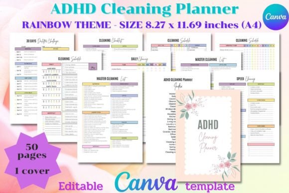 Download ADHD Cleaning Planner - CANVA Editable - Planner Collection