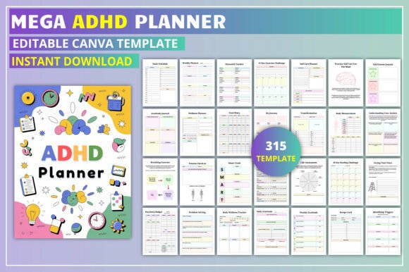 Download Editable Mega ADHD Planner KDP Interior - Planner Collection