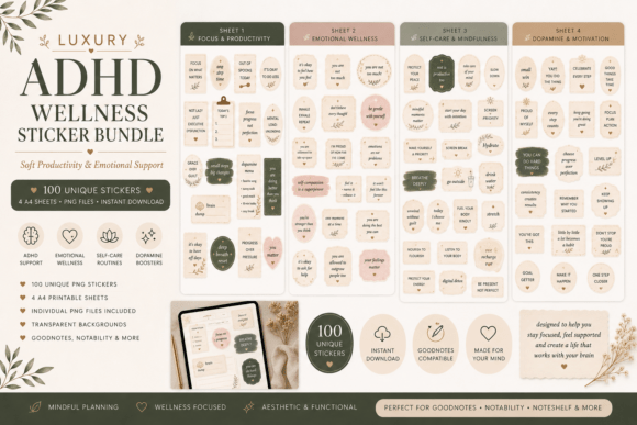 Download Luxury ADHD Planner Sticker Pack - Planner Collection