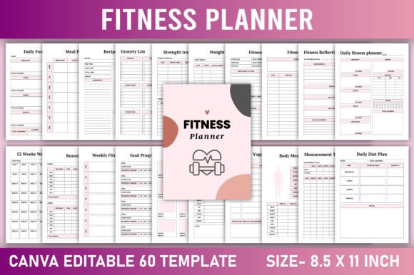 Download Editable Fitness Planner Canva Template - Planner Collection