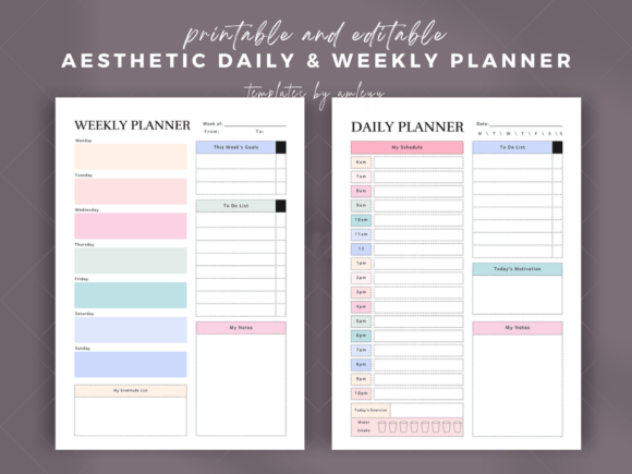 Download Aesthetic Daily &amp; Weekly Planner Templat - Planner Collection